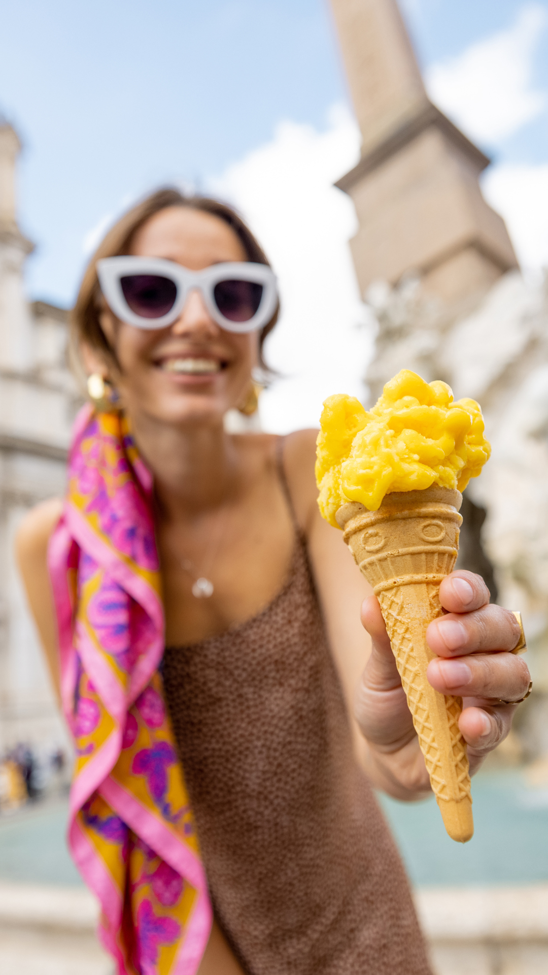 Happy traveler on a road trip adventure